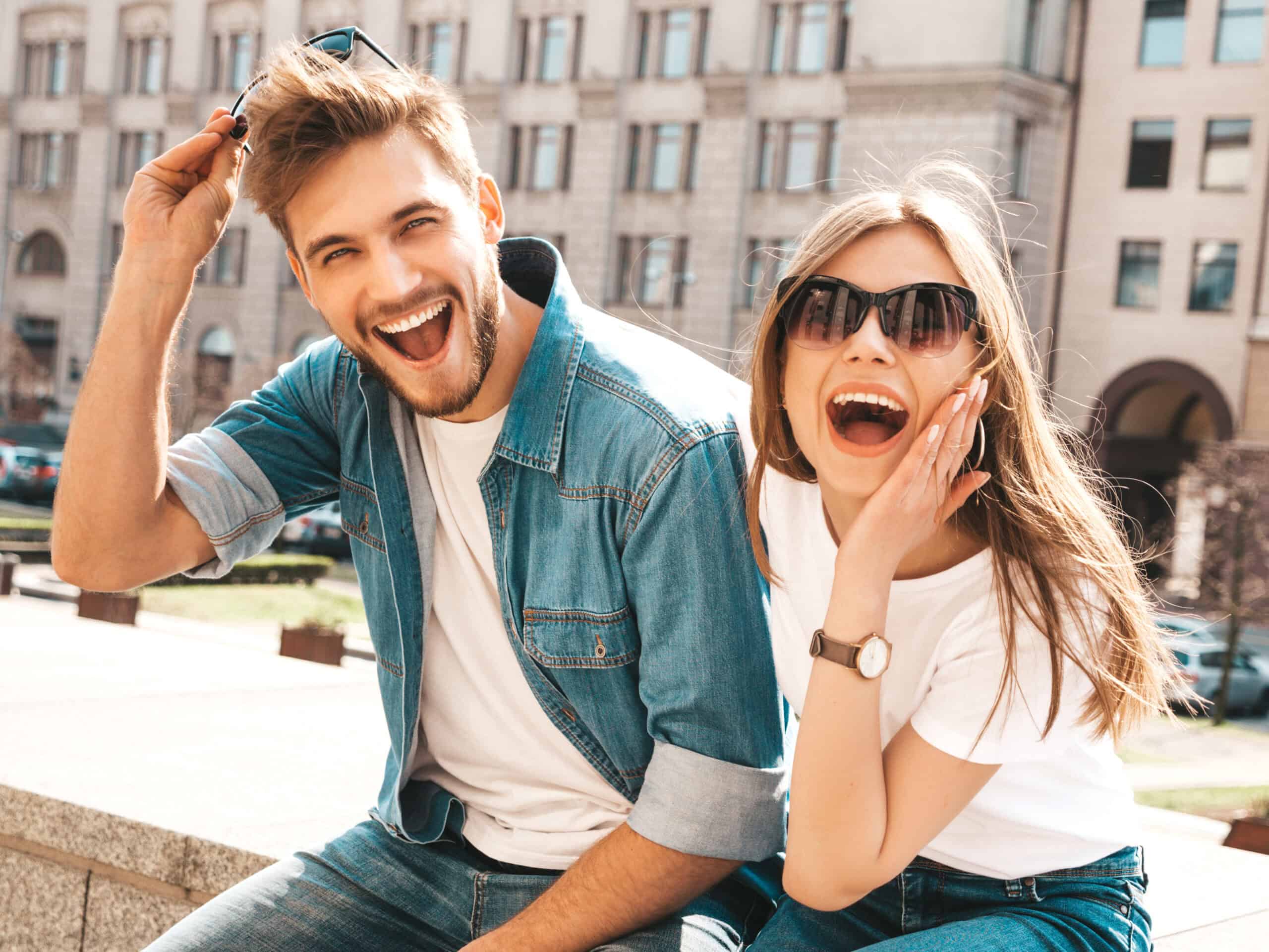 lp 30 portrait smiling beautiful girl her handsome boyfriend woman casual summer jeans clothes scaled